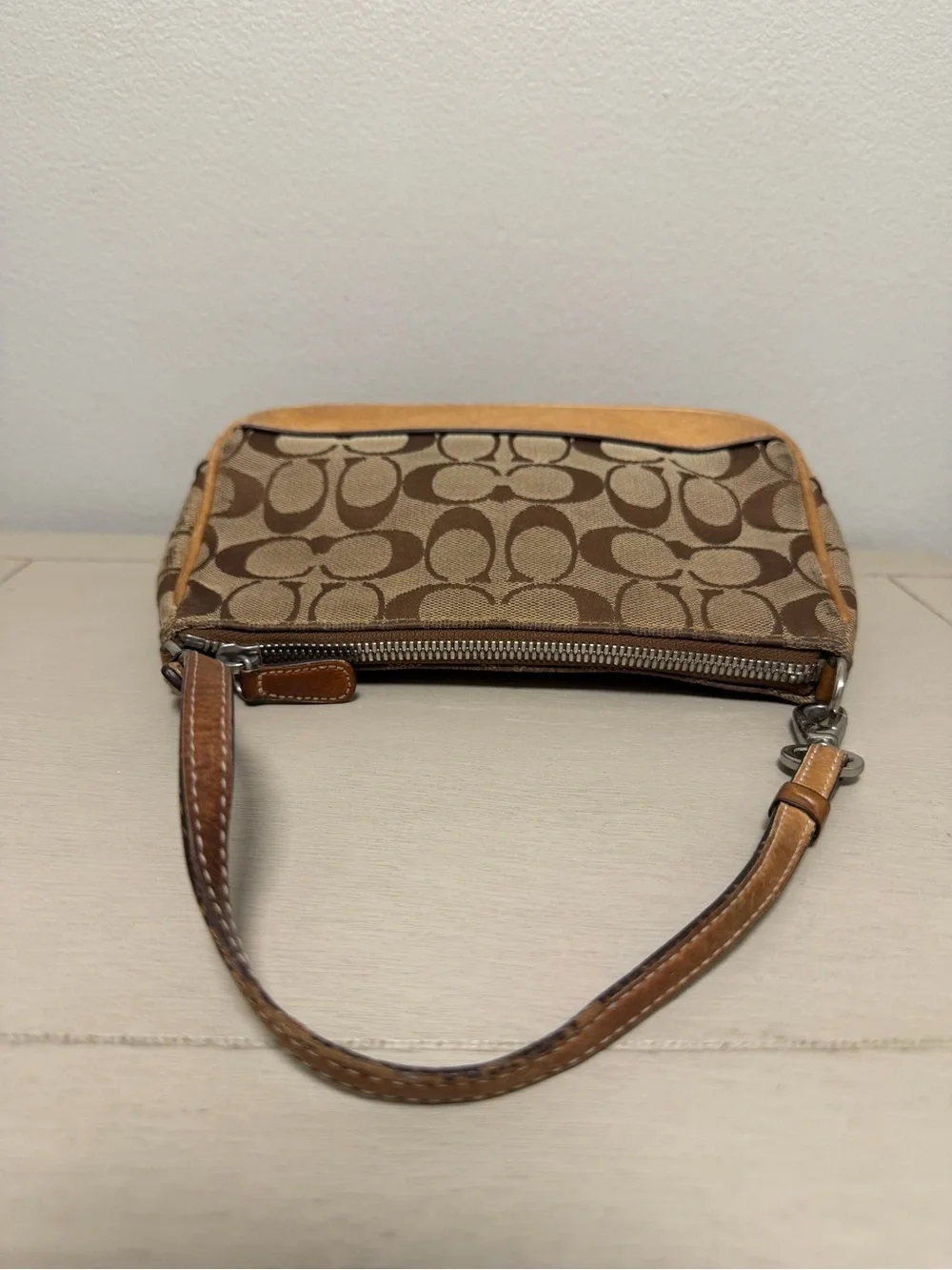 Vintage COACH Signature Canvas Demi Pouch Bag 6094 Brown Tan w/ Dust Bag